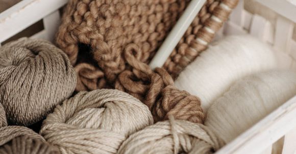 Wool Yarn - White and Brown Yarns In Basket