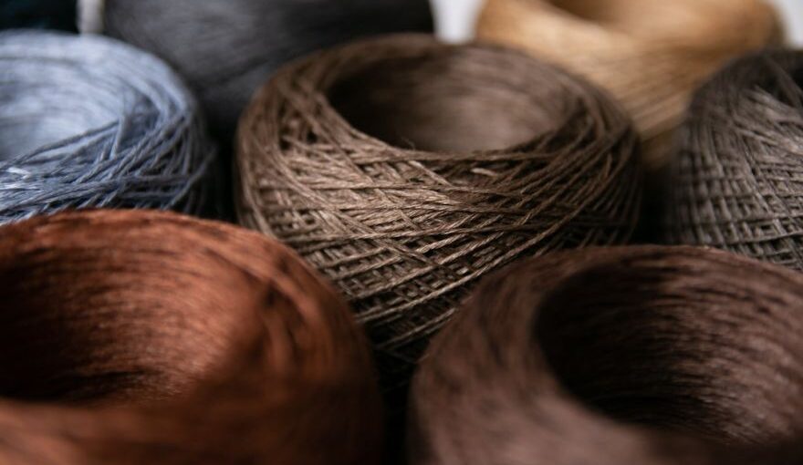 Linen Yarn - brown and black rolled yarn