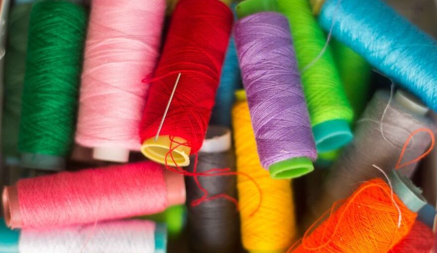 Yarn Tools - blue pink and green thread