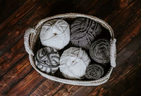 Mohair Yarn - white and brown yarn in basket e
