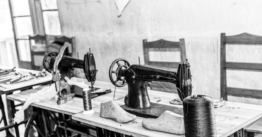 Yarn Tools - Black Sewing Machine on Table