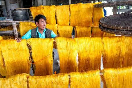 Silk Yarn - A Man Working on a Silk Production