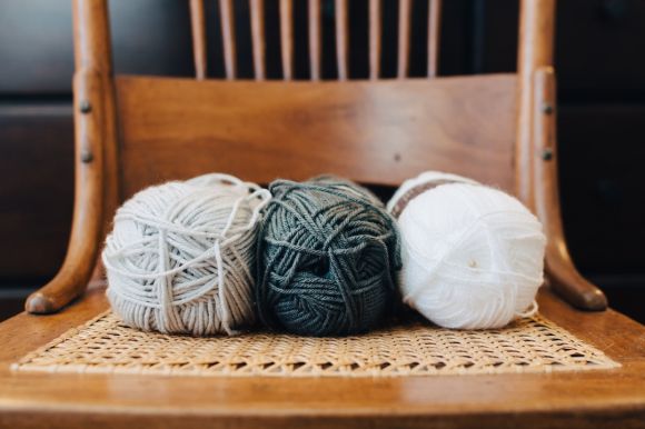 Eco Yarn - white yarn ball on chair